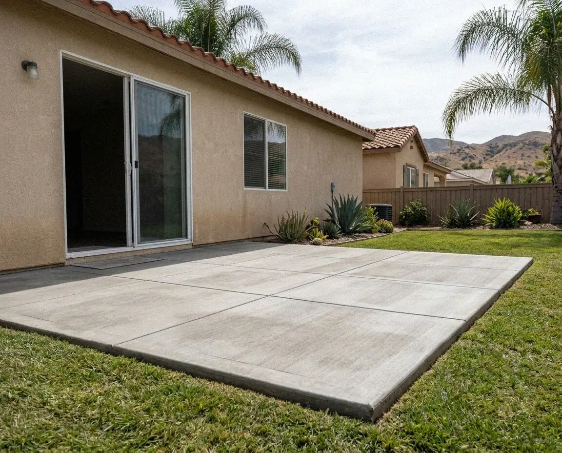 New broom-finish concrete patio at a home in Riverside, CA